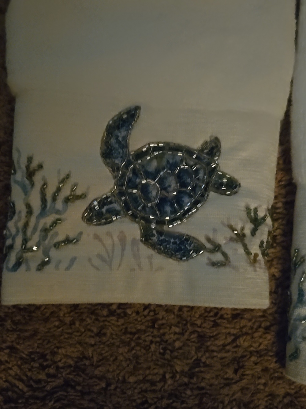 Bath Mat & 2 Hand Towels Embroidered Turtle All New - Picture 3 of 7